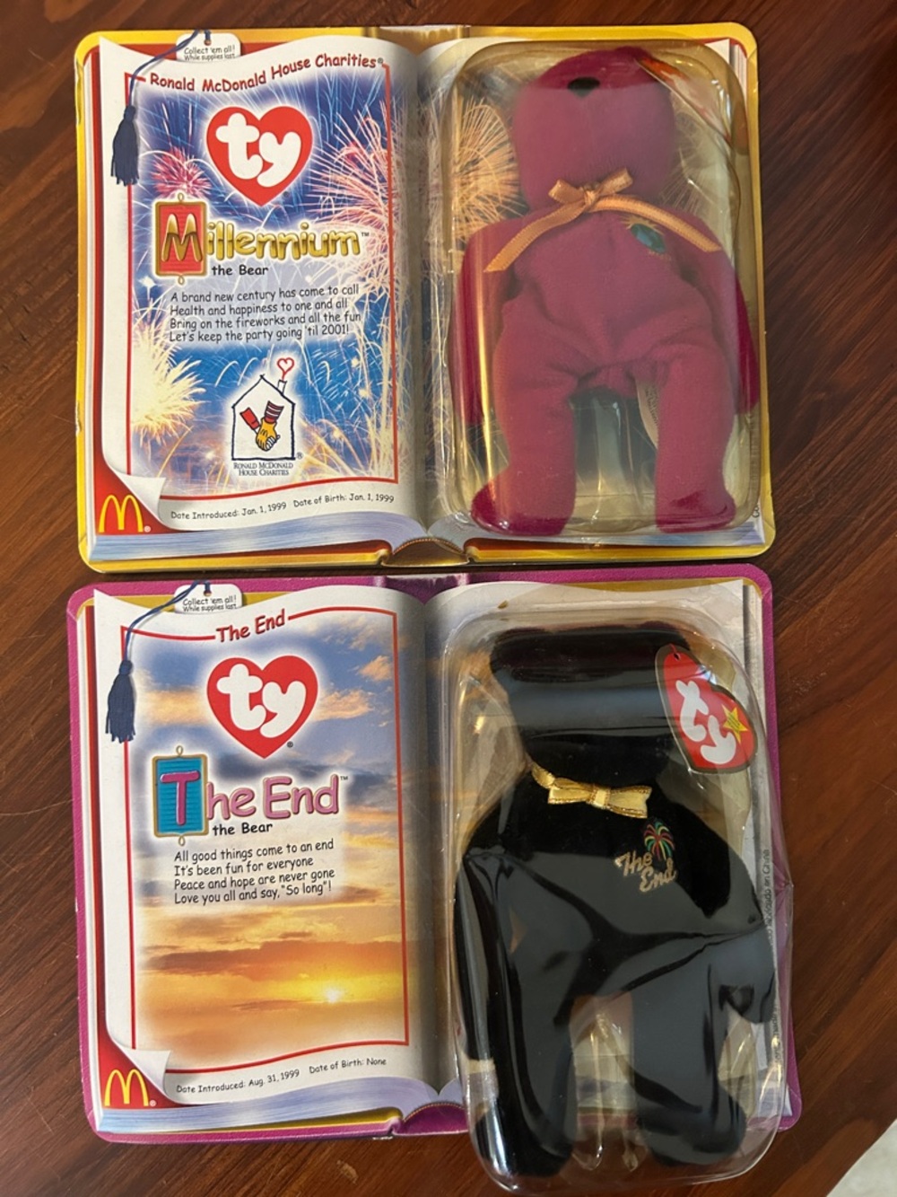 Ty Beanie Babies Millennium Bear Pink and The End Bear Black Bundle Y2K Vintage